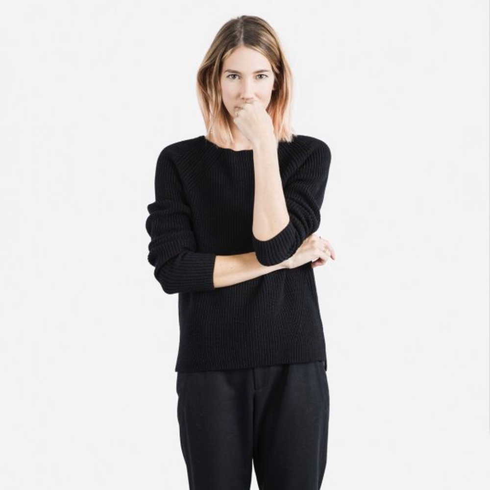 Black Chunky Knit Raglan Wool Sweater
